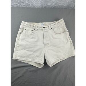 Y2K Rusty Denim Shorts Juniors 9 Cream White Embroidered Floral‎ USA Made